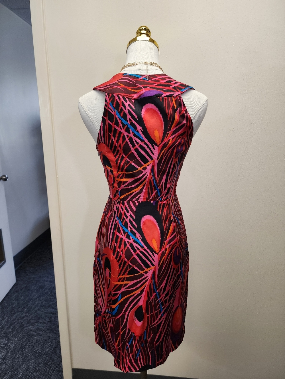 Milly Of New York Pink Black Abstract Print Sleeveless V Neck Midi Dress Size 0 - Picture 5 of 9